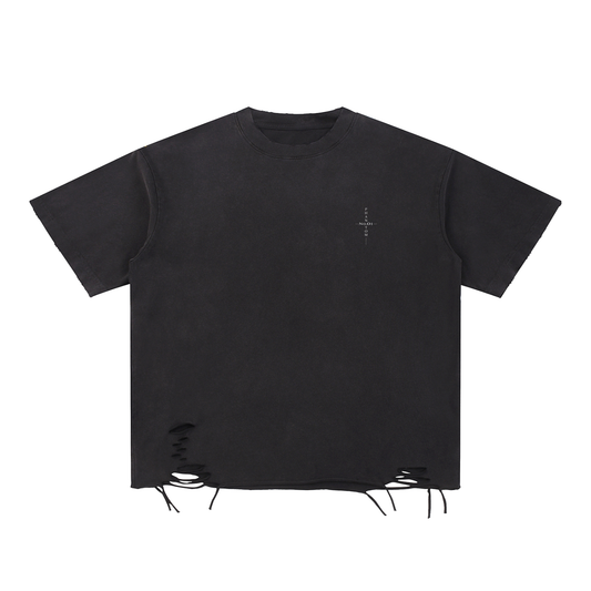 "No.01 Cross" Raw-Hem T-Shirt