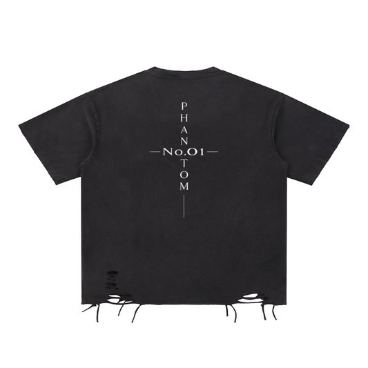 "No.01 Cross" Raw-Hem T-Shirt